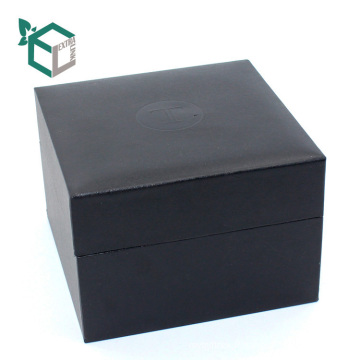 Boîte de papier de montre noire de relief de logo à extrémité élevé